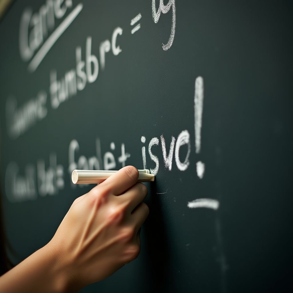 Un profesor escribiendo en una pizarra de tiza.